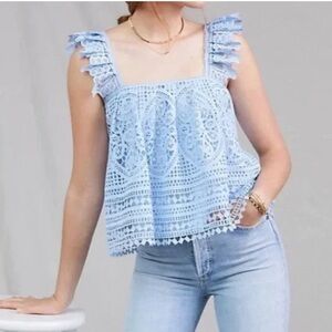 Anthropologie Eri + Ali ruffled lace tank blue size Medium